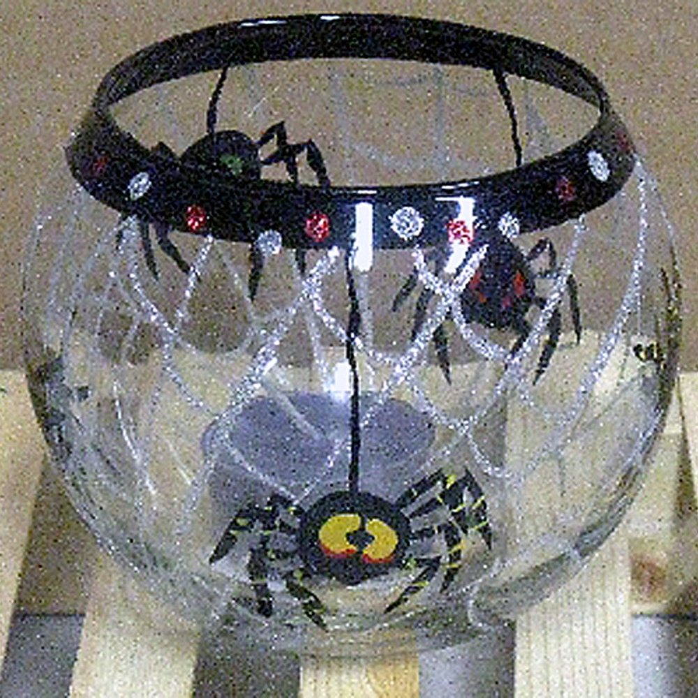 Set of Large Halloween Glass Votive Candle Holders Pumpkin Spider Haunted House - Picture 4 of 6